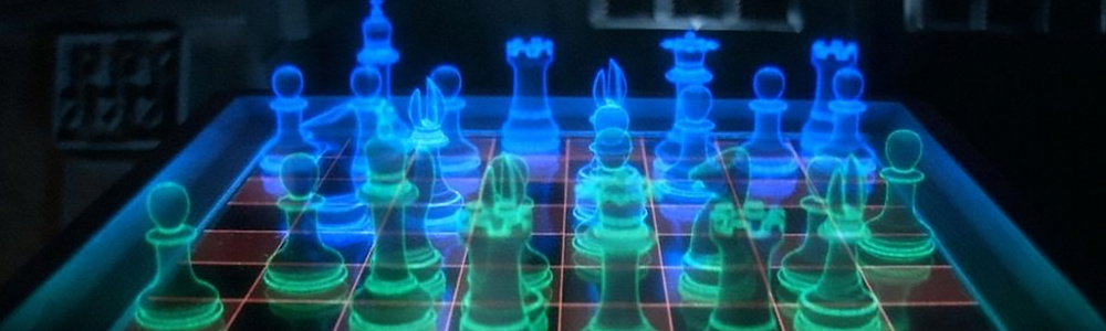 Голографический стол и голограмма шахматной доски